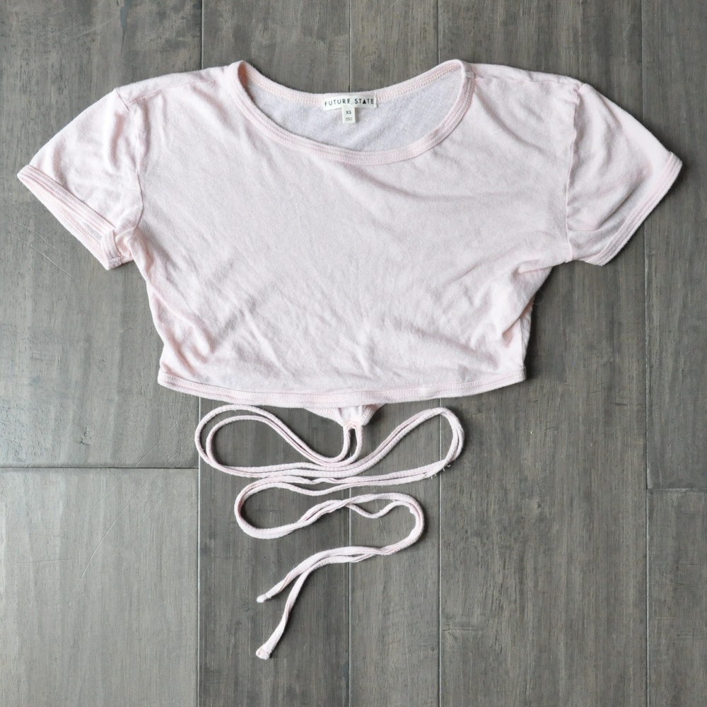 Urban Outfitters - Crop Top Wrap Shirt - Baby Pink